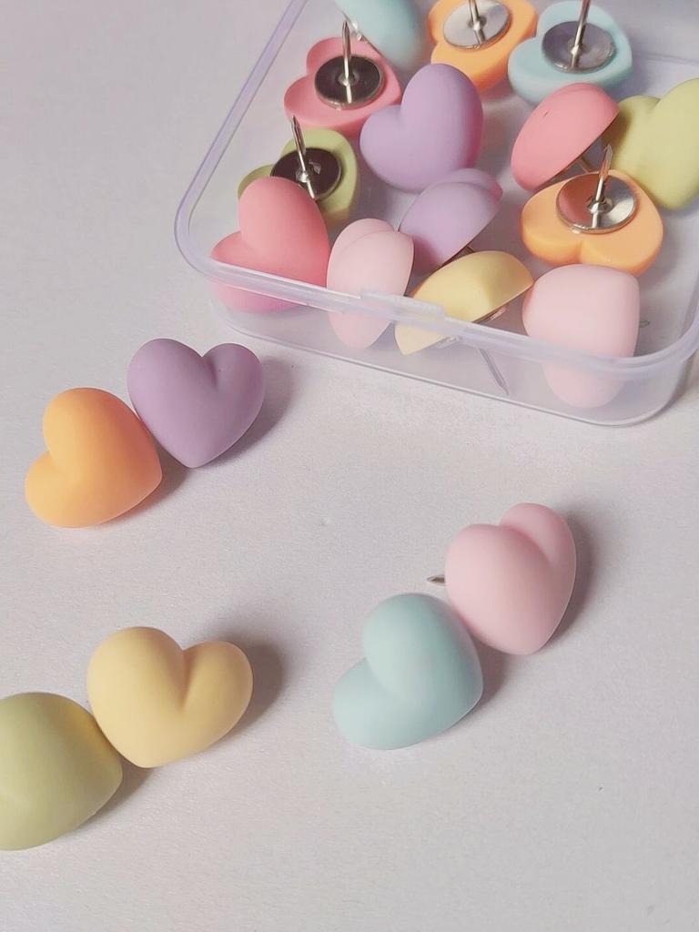 30pcs Resin Heart Push Pins Aesthetic Pastel Macaron Thumbtacks for Cork Board Photo Display Office & Home Decor