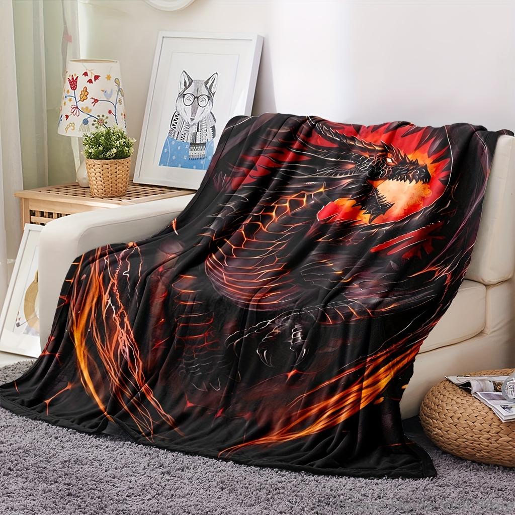 1PC Flannel Dragon Print Throw Blanket Soft Blanket for Sofa, Bed, Travel, Camping, Living Room, Office, Couch, Chair, and Bed