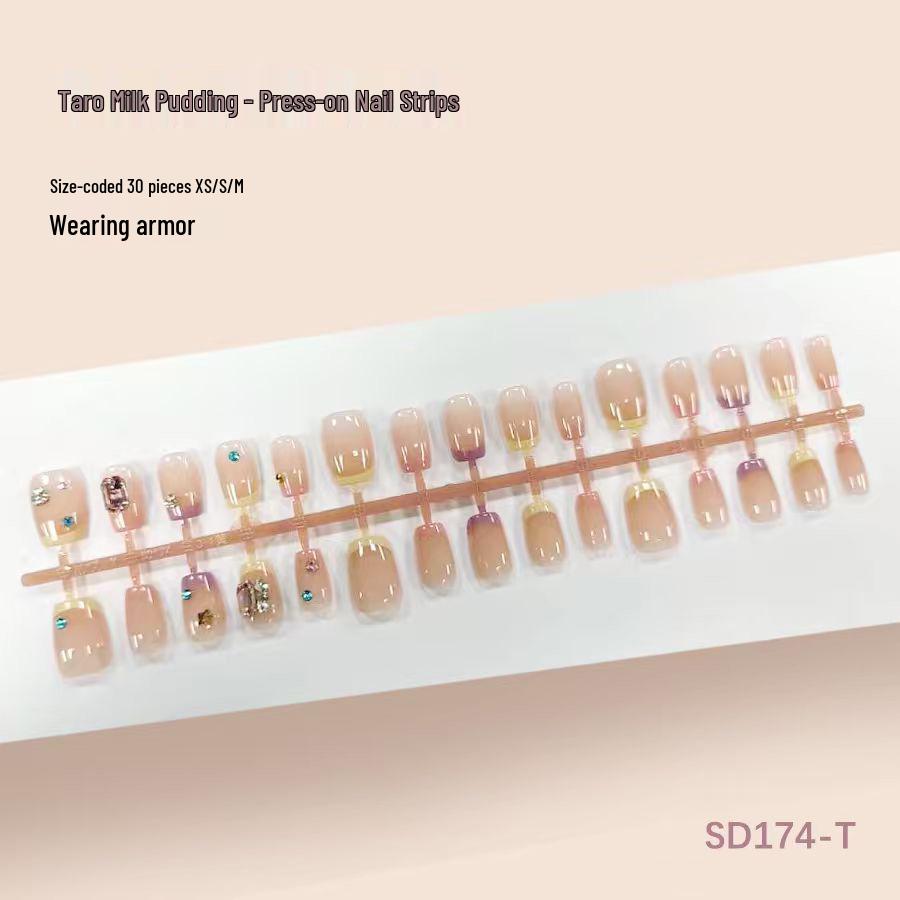 Elegant French-Style Nail Tips: Fresh, simple design with small rhinestones for a bright, sophisticated look. Student-friendly and easy to apply.
