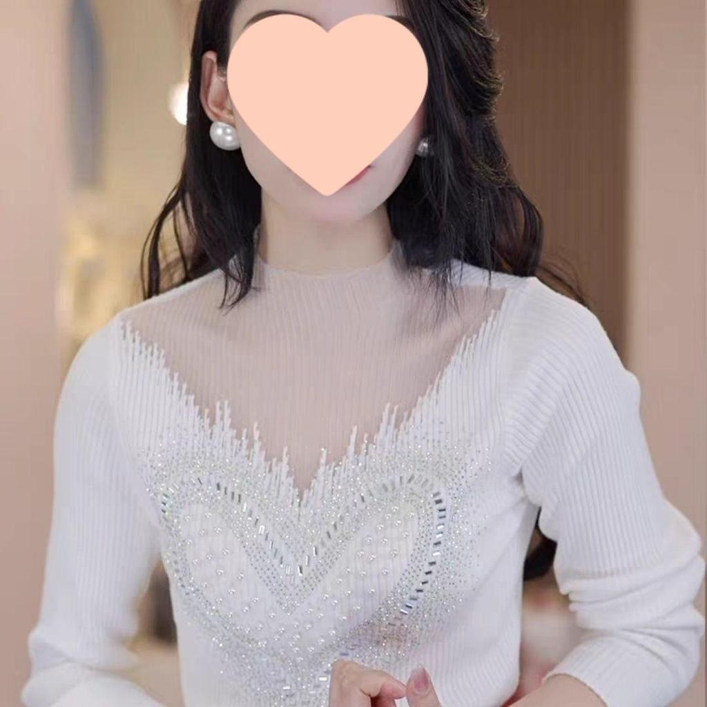Elegant Rhinestone Mesh Sweater - Women's Long-Sleeve Versatile Chic Top