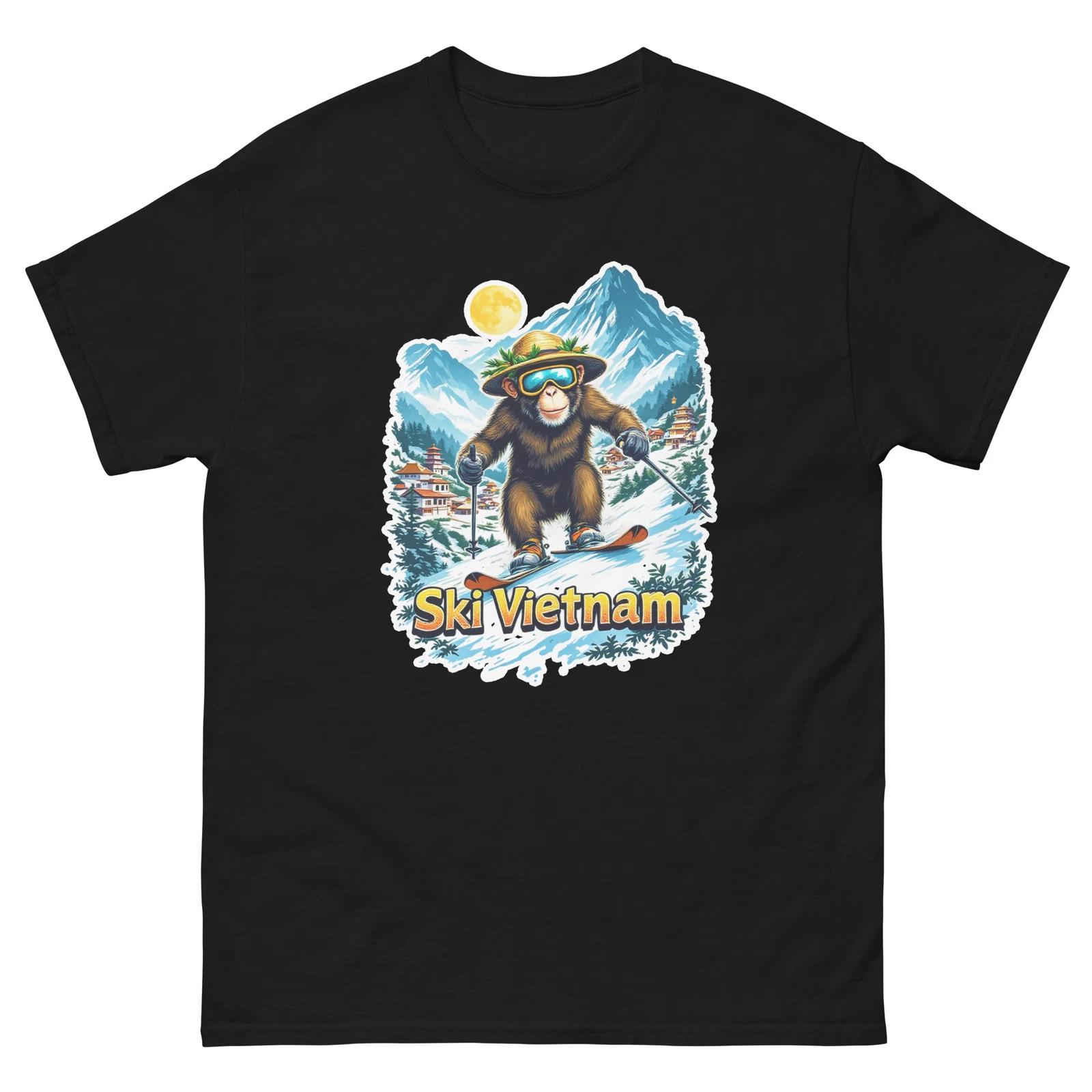 Ski Vietnam Monkey Cute Animal Skiing T-Shirt S
