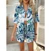 Women Fashion Casual Vacation Printed Short Sleeve Shirt And Shorts Set