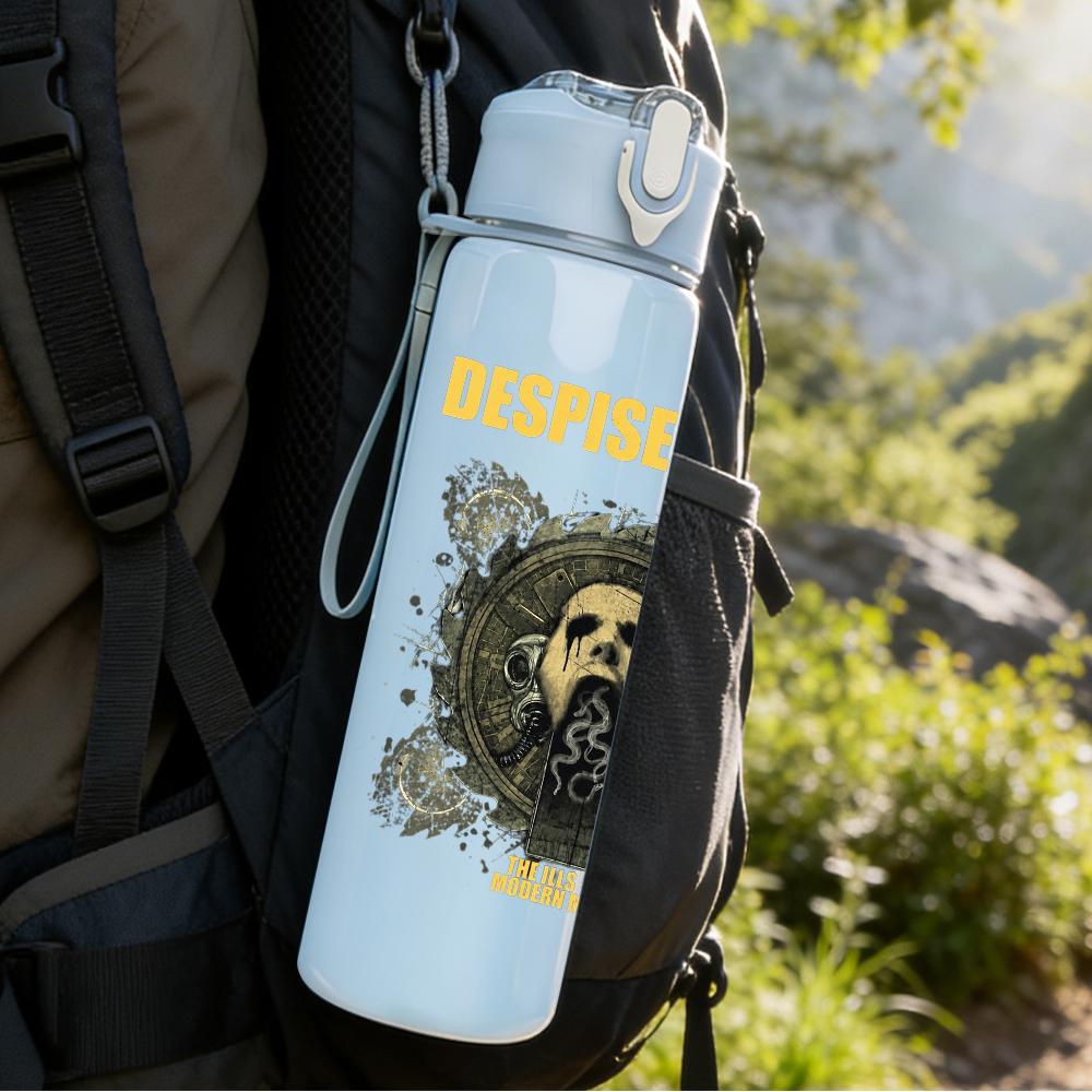 1PC Despise icon male portrait grunge print 750ml colorful plastic sports water bottle leakproof pop up lid with straw for outdoor work home use