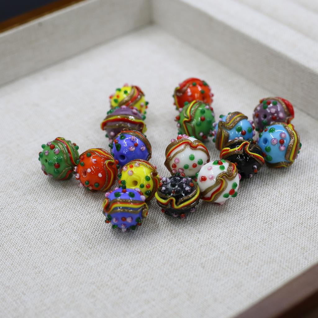 10Pz Ciondoli Fai da Te Perline in Vetro Lampwork Artigianali Perline Distanziatrici Rotonde 14mm Per Creazione Gioielli Ciondoli Fai da Te Accessorio Collana Orecchini