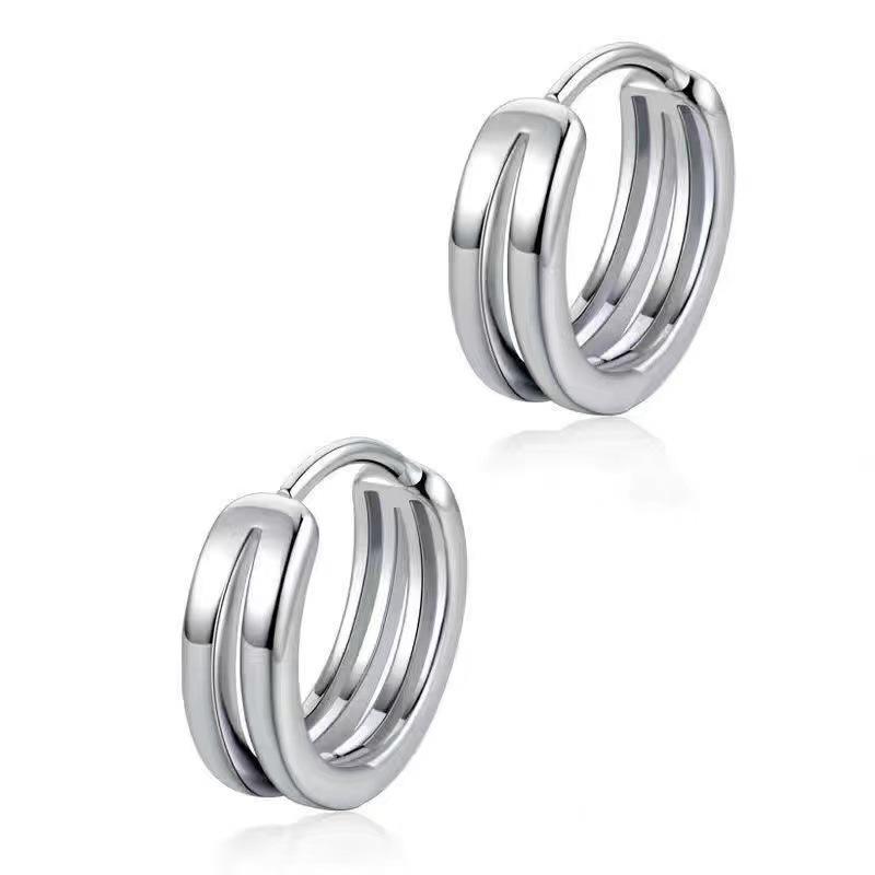 Trendy Geometric Double Ring Hollow Earrings for Men - Stylish & Simple