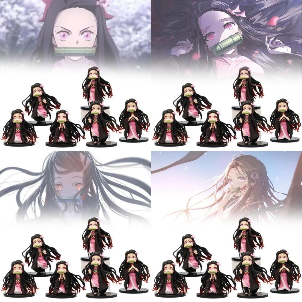 Adorable 6 Piece Q Version Nezuko Figure Set Cute Pvc Demon Slayer Collectible Dolls