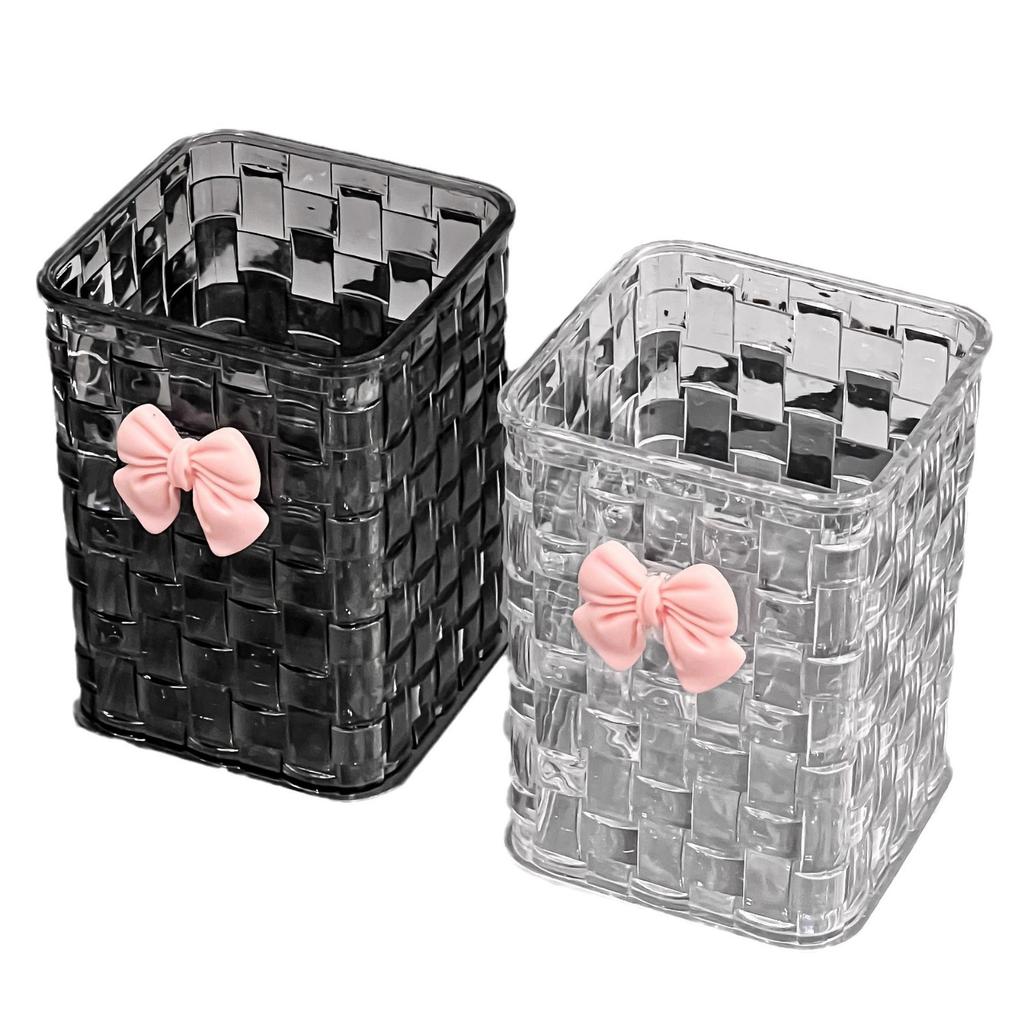 Rattan Woven Textured Pencil Cup Desktop Pen Organizers Space Saving Desktop Pen Organizers Makeup Brush Storage Box