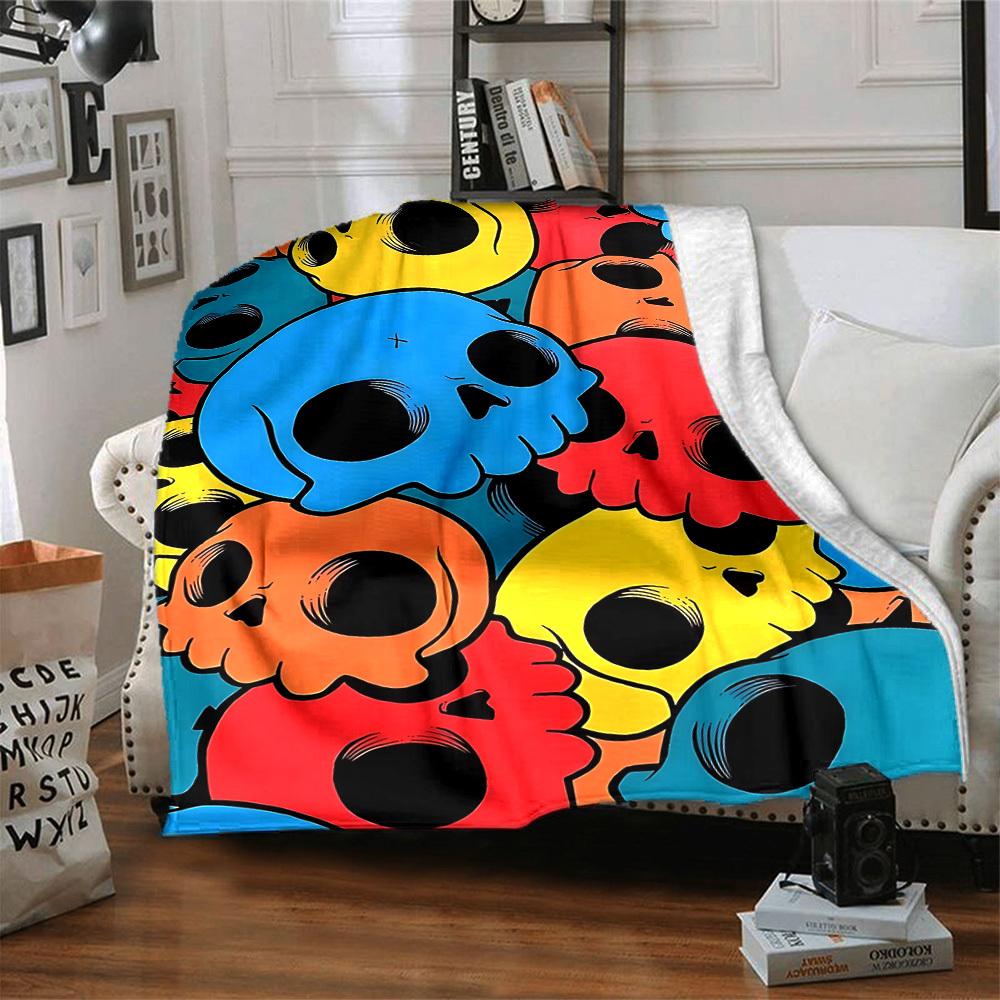 1pc Colorful Skulls Blanket Warm, Cozy, And Soft, Suitable for Sofas, Beds, Cars, And Office Use.Perfect for Camping And Travel, Making It a Great Gif