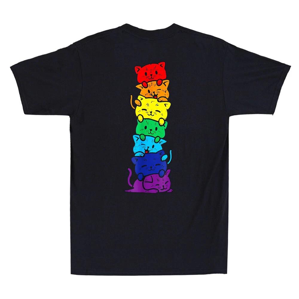 LGBT Cat Stack Rainbow Gay Pride Gift For Cat Lover Vintage T-Shirt (On Back)