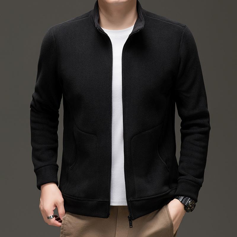 New Aoziflee Men's Sweatshirt Stand Collar Cardigan Jacket Autumn and Winter Solid Color Casual Men's Warm Fleece Jacket
