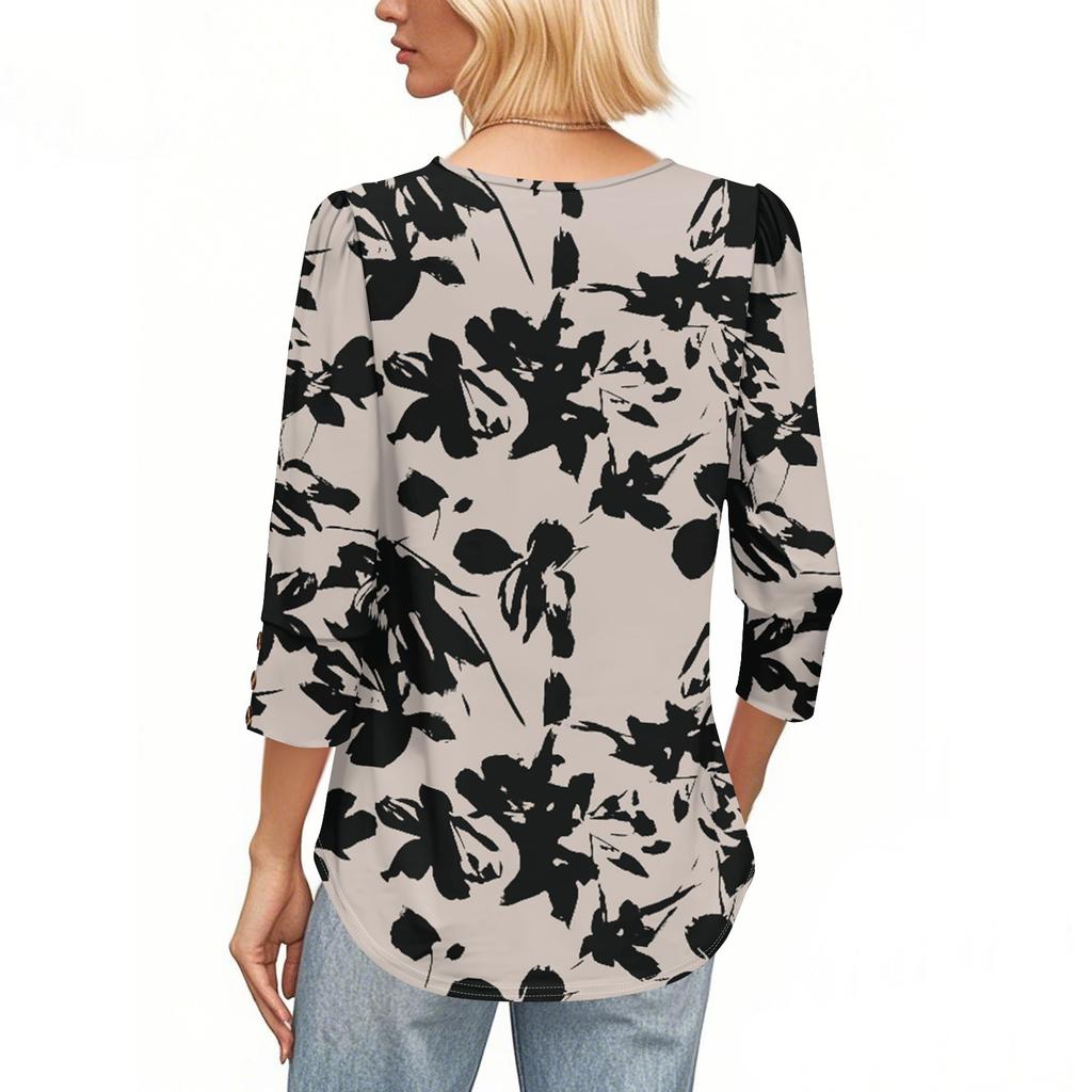 Womens Tops 3/4 Sleeve With Buttons Casual Blouses Summer Outfits Beach Vacation Clothes