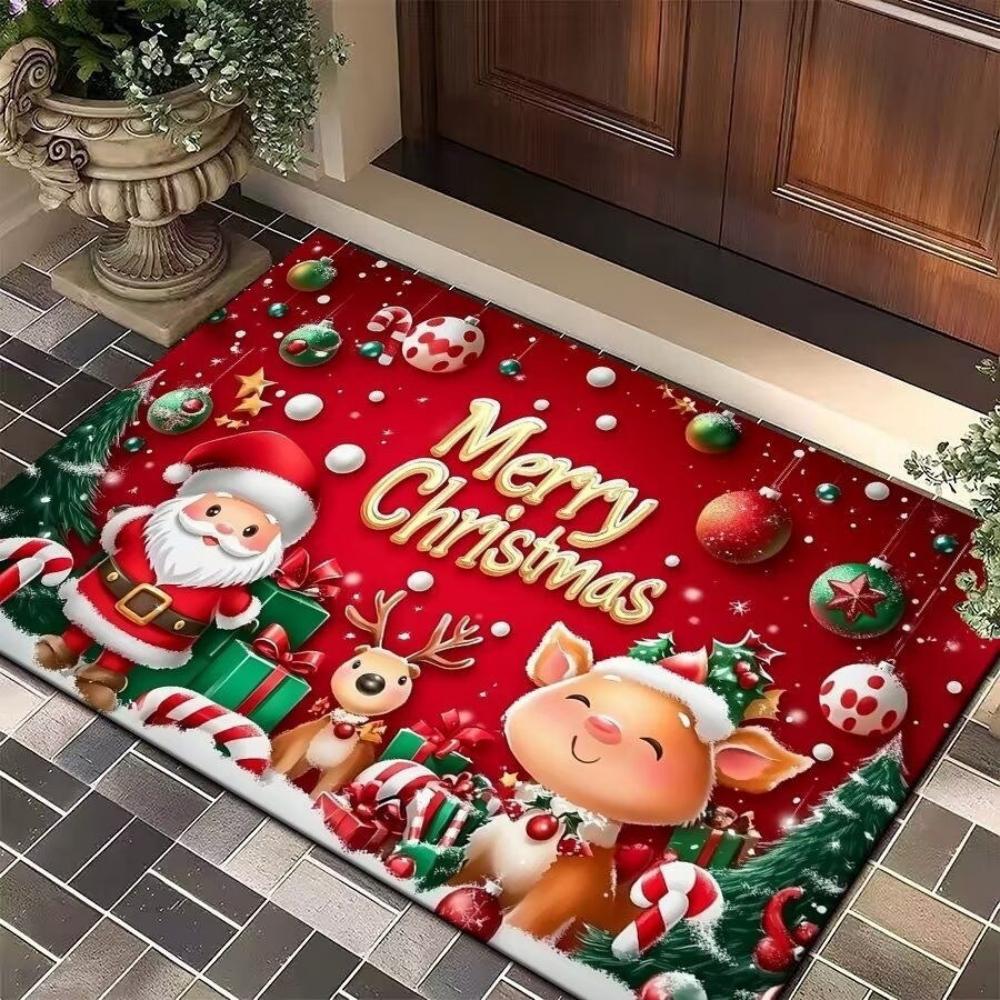 1pc Festive Christmas Entryway Mat Santa Elf Snowman Design Non Slip Floor Rug for Holiday Decor Living Room Bedroom Entrance