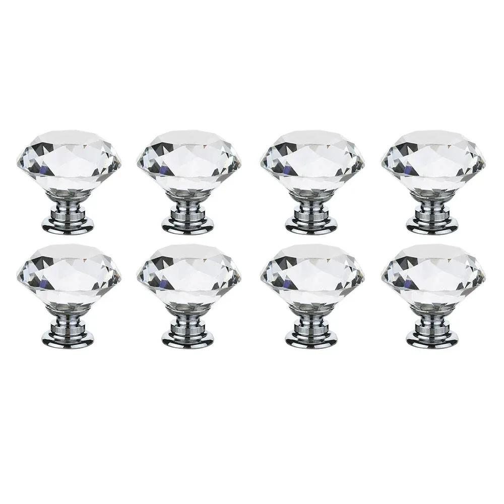4/8Pcs 30mm Diamond Shape Design Crystal Glass Knobs Cupboard Drawer Pull Kitchen Cabinet Door Wardrobe Handles Hardware