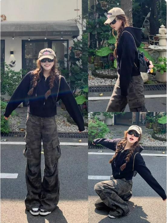 Women's Navy Blue Sporty Zipper Sweatshirt - American Style, Early Autumn 2025