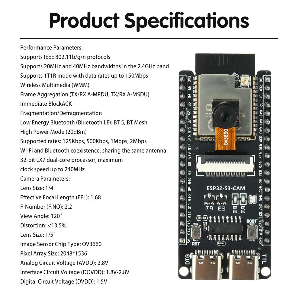 ESP11-S1-CAM Development Board Core CH111 Camera Module Onboard ESP11-S1-N16R8 Module Dual Type-C Electronic Kit