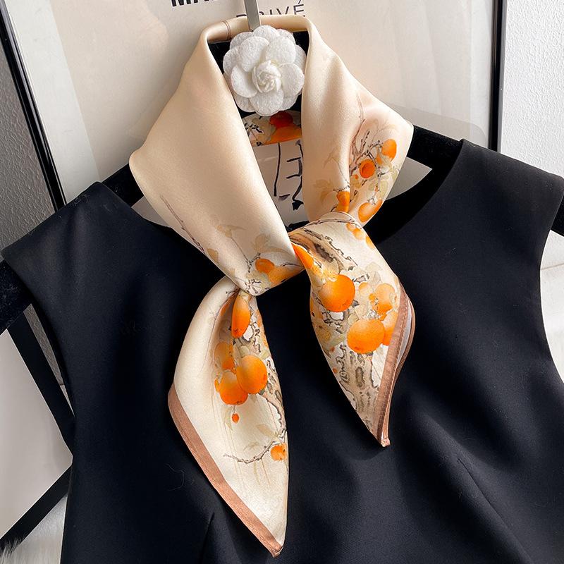 

100% Pure Silk Scarf Women Floral Print Neck Shawls Wraps Foulard Scarves Pashmina Female Hijab Bandana bufanda Square Kerchief Real Silk 53x53cm