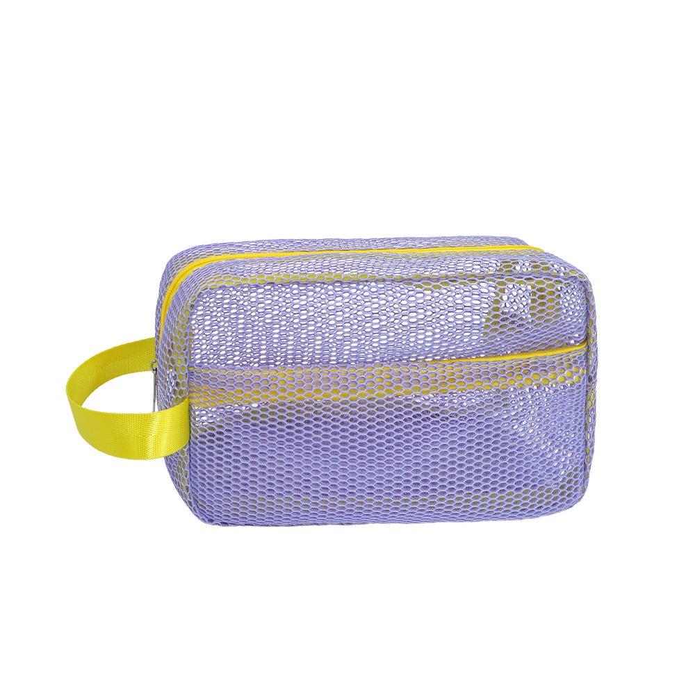 Zipper Closure Dopamine Beach Clutch Large Capacity Toiletry Bag Mesh Cosmetic Bag  Travel светло-фиолетовый