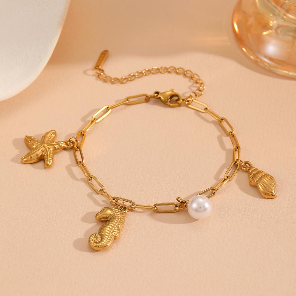 Stainless Steel Pearl Marine Life Jewelry Set - Summer Beach Collection