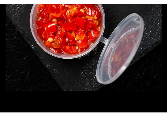Disposable Plastic Sauce Cups with Lids - Small Chili Oil & Seasoning Container for Commercial Use.