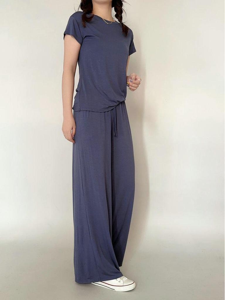 Plus Size Women's High-Waist Wide Leg Modal Pants - Solid Color, Loose Fit, Floor-Length, Summer Casual