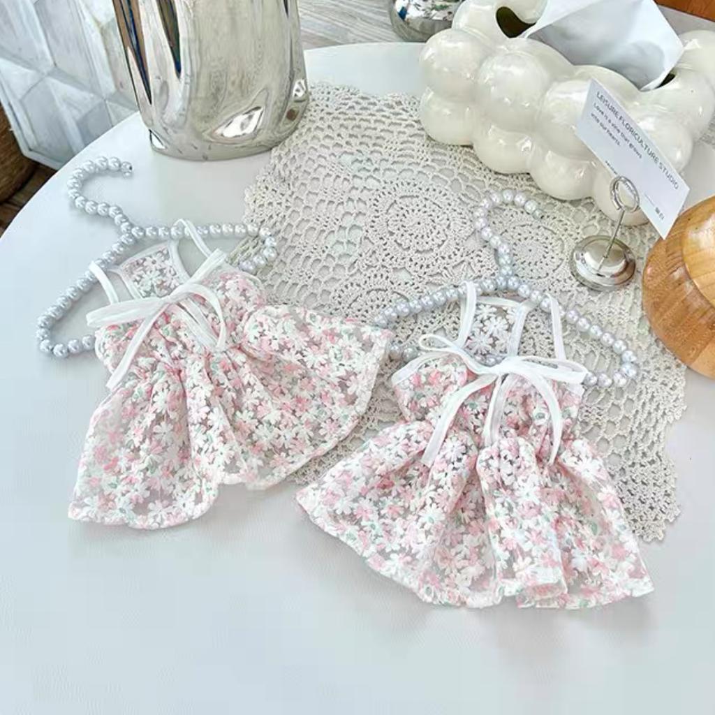 Pet Floral Dress with Lace Checkered Vest Teddy Top Cute Camisole Vest Dog Clothes for Small Dogs Puppy Clothes
