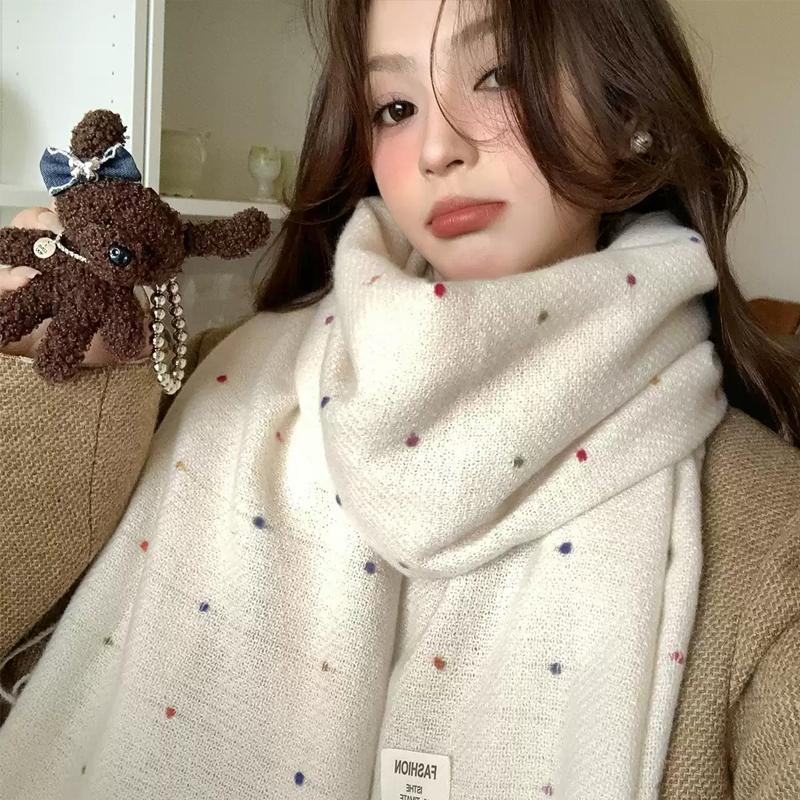 Korean Style Polka Dot Tassel Warm Scarf Fashionable Versatile Simple Generous Scarf