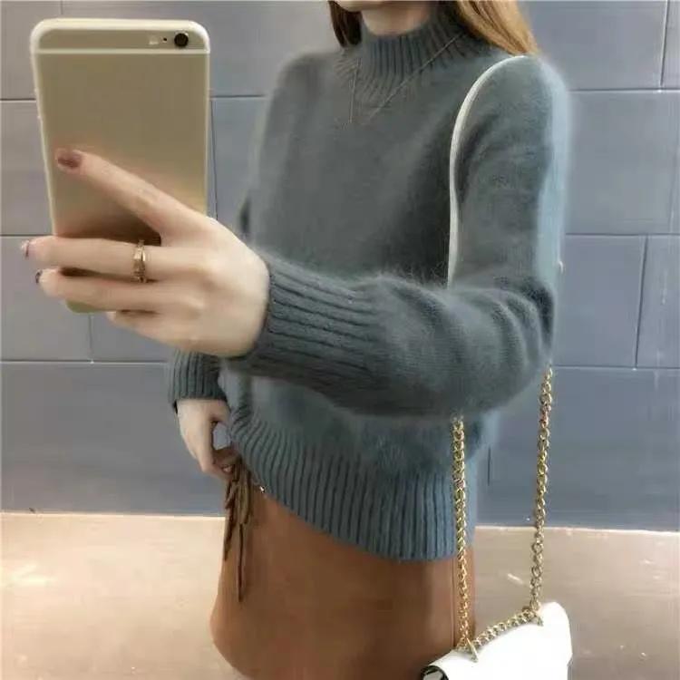 

Женский осенний пуловер с длинными рукавами, базовый слой, свитер из флиса, похожего на норку, с полувысоким воротником 2XL