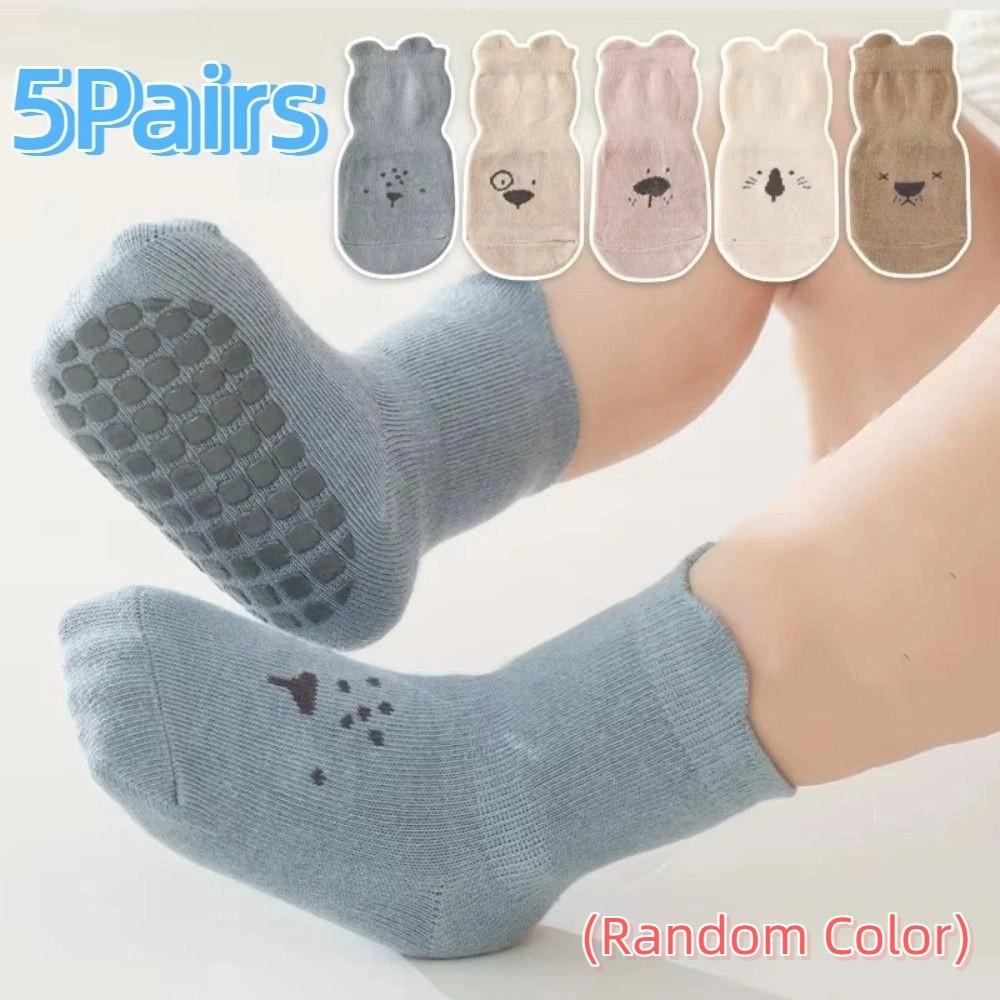 5Pairs Trampoline Socks Non-slip Baby Floor Socks Soft Cute Toddle Step Socks Kawaii Breathable Kids Cartoon Socks Indoor Use