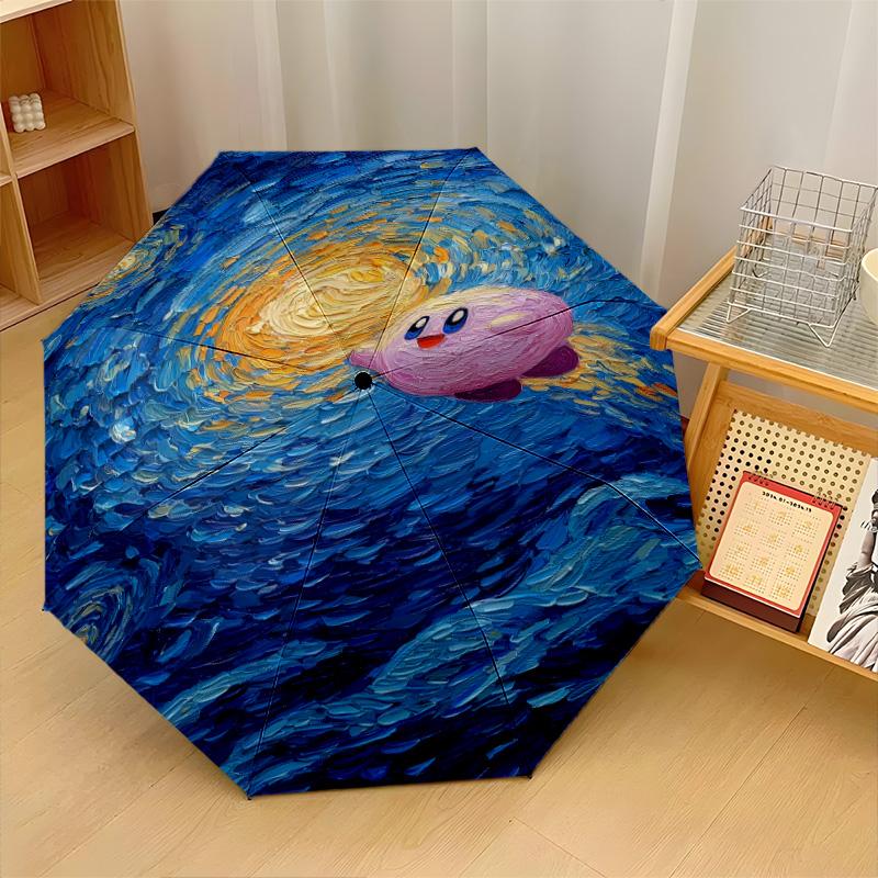 Kirby Print 8?Ribs Automatic Umbrella Wind Resistant Lightweight Folding Umbrella For Outdoor Travel