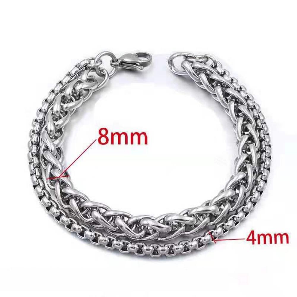 Pulsera de cadena de quilla de acero inoxidable de una o dos capas, de plata, de 4 mm, 5 mm, 6 mm y 8 mm, regalo para hombre