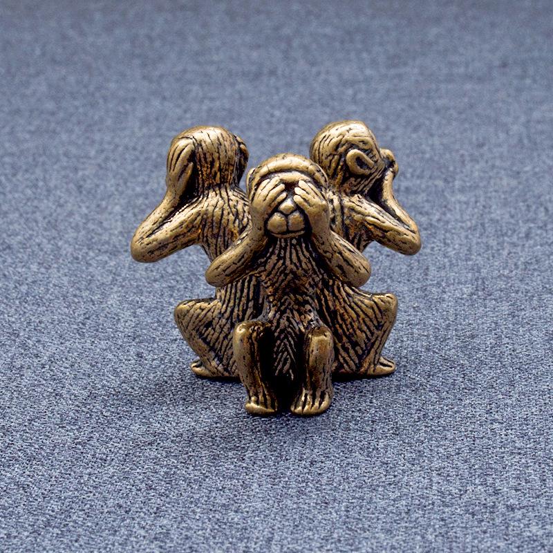 Solid Brass Three Wise Monkeys Feng Shui Ornament Paperweight Tea Pet