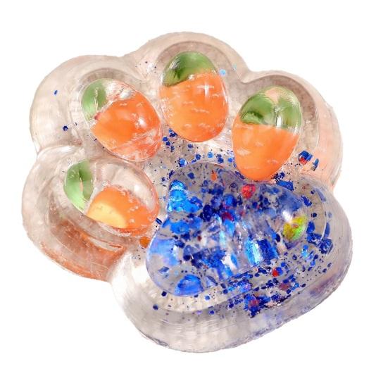 Clear Cat Paw Squeeze Toy Stress Relief Strawberry Grape Cherry Carrot Pineapple Glitter Kitten Paw Sensory Toy Soft Stress Ball Fidget Toy Carrot Set