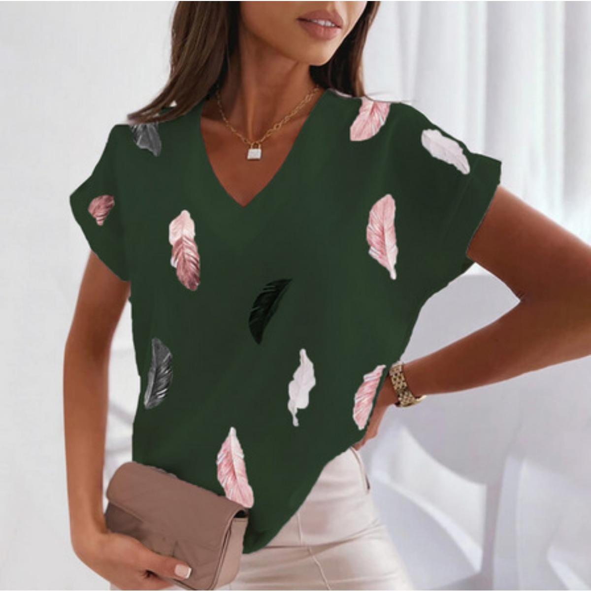 

Женская элегантная футболка с коротким рукавом - Летний повседневный топ с принтом в виде сердца, Обычный узор, Элегантный повседневный стиль, Женская футболка S