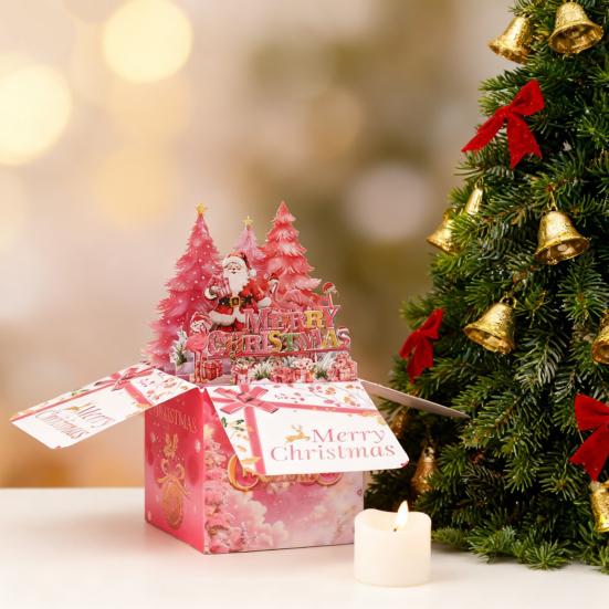 3D Pop Up Christmas Cards Pink Flamingo Holiday Greeting Cards Merry Christmas Gift Card for Boys Girls Men Women