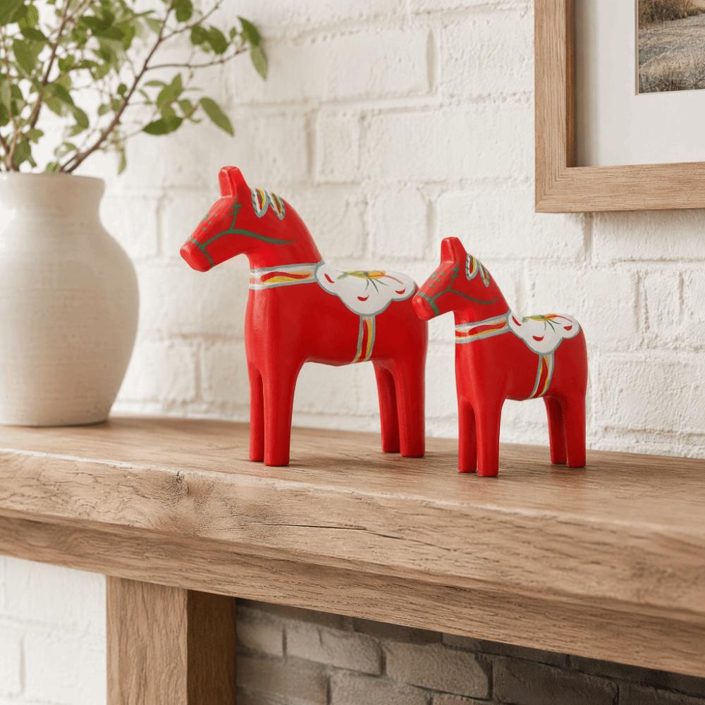 2PCS Hand Painted Dala Horse Decor Wooden Dalecarlian Horse Statue Living Room Decor