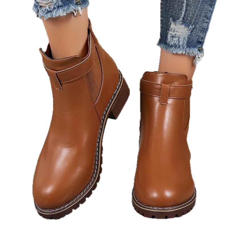 Women's Plus Size Euro-American New Style Autumn Winter Martin Ankle Boots – Round Toe Wedge Platform with Buckle Detail Wholesale