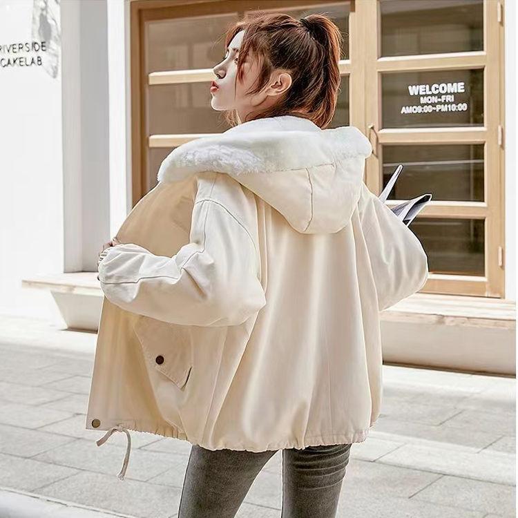 Women's Autumn/Winter Fleece-Lined Thickened Korean-Style Loose, Versatile, Casual and Stylish Lamb Wool Student Cotton Coat