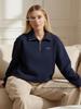 Silver Fox Artistic Dark Blue Half-Zip Hoodie for Women - Thickened Lapel, Autumn/Winter Style.