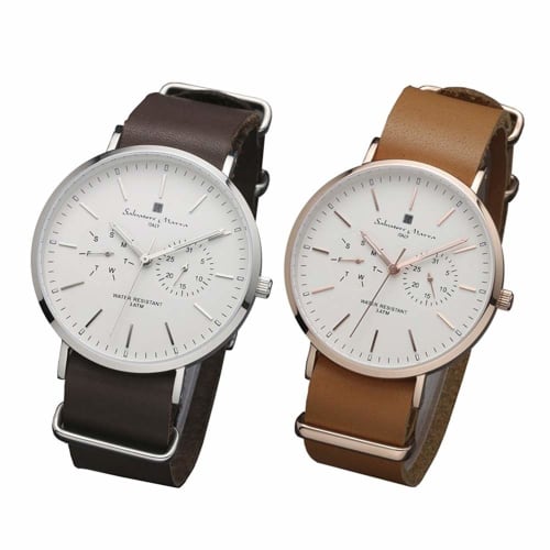 

Парные часы Salvatore Marra в кожаной шкатулке для хранения, одинаковые размеры, разные цвета, SM15117-SSWHSVSM15117-PGWHPG