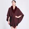 Women Cape Faux Fur Shawl Wrap Poncho with Faux Fur Trim Female Winter Knitted Front Cardigan Shawls Sleeveless Cardigan Cloak Coat for Party