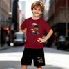 Boys 2 Piece Steam Locomotive Train Print Outfit, Short Sleeve T-Shirt and Shorts Set for Kids Age 5-14, Black and White Sporty Casual Summer Clothes