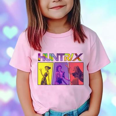 Kpop Demon Hunters Children's Clothing Short Sleeve Pink T-shirt Kpop Demon Hunters Tiger Harajuku Tshirt for Boys Girls Gift