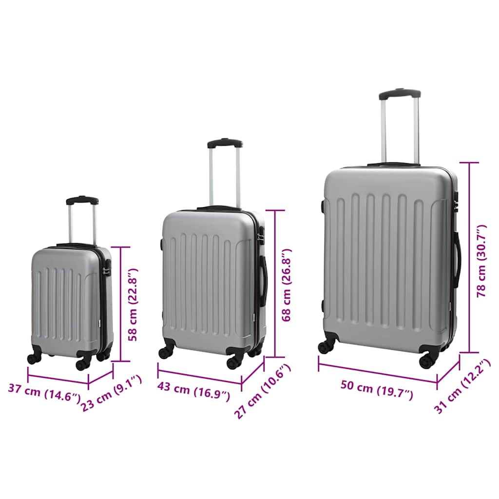 Suitcase Set with Lock 3 pcs Silver 50 x 31 x 78 cm ABS Plastic