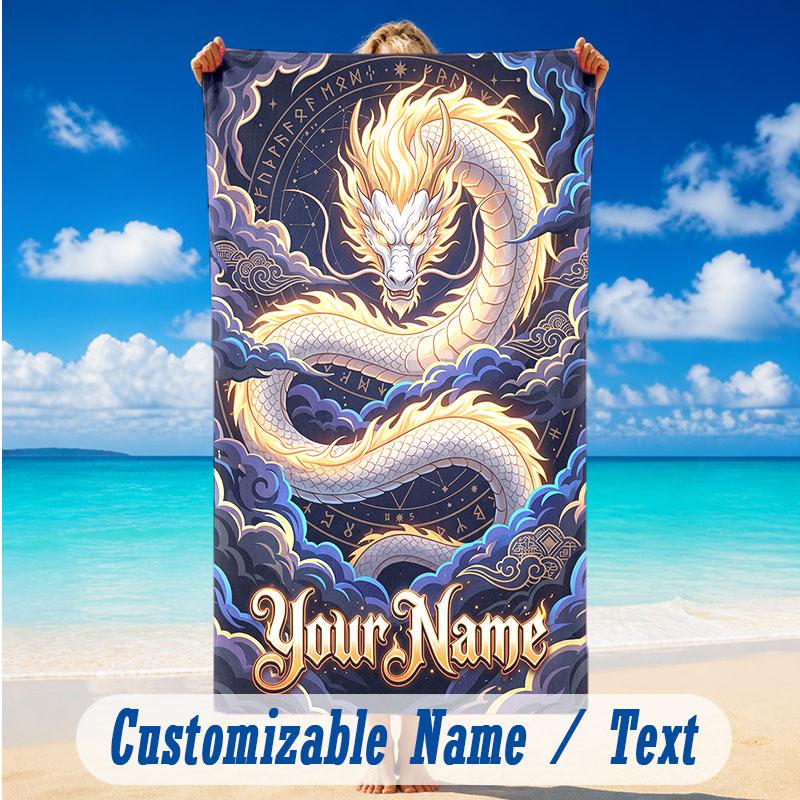 Dragon Phoenix Theme Beach Towel Personalized Custom Name & Text Soft Quick Dry Beach Towel for Swimming Travel