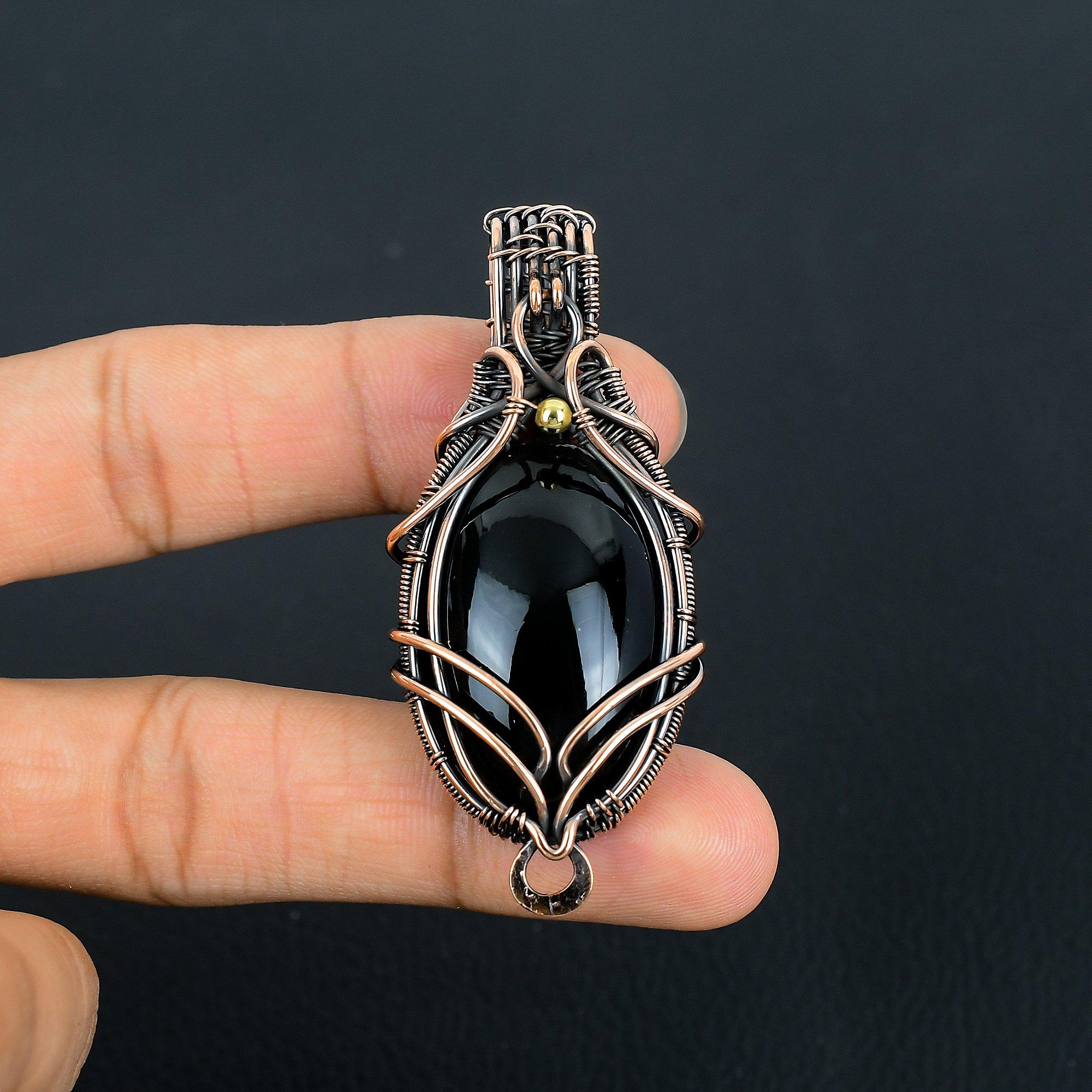 

Obsidian Eye 999 Copper Wire Wrapped Pendant, Handmade Gemstone Pendant Jewelry, Gifts For Wife Brand New Pendant 2.55 Inches