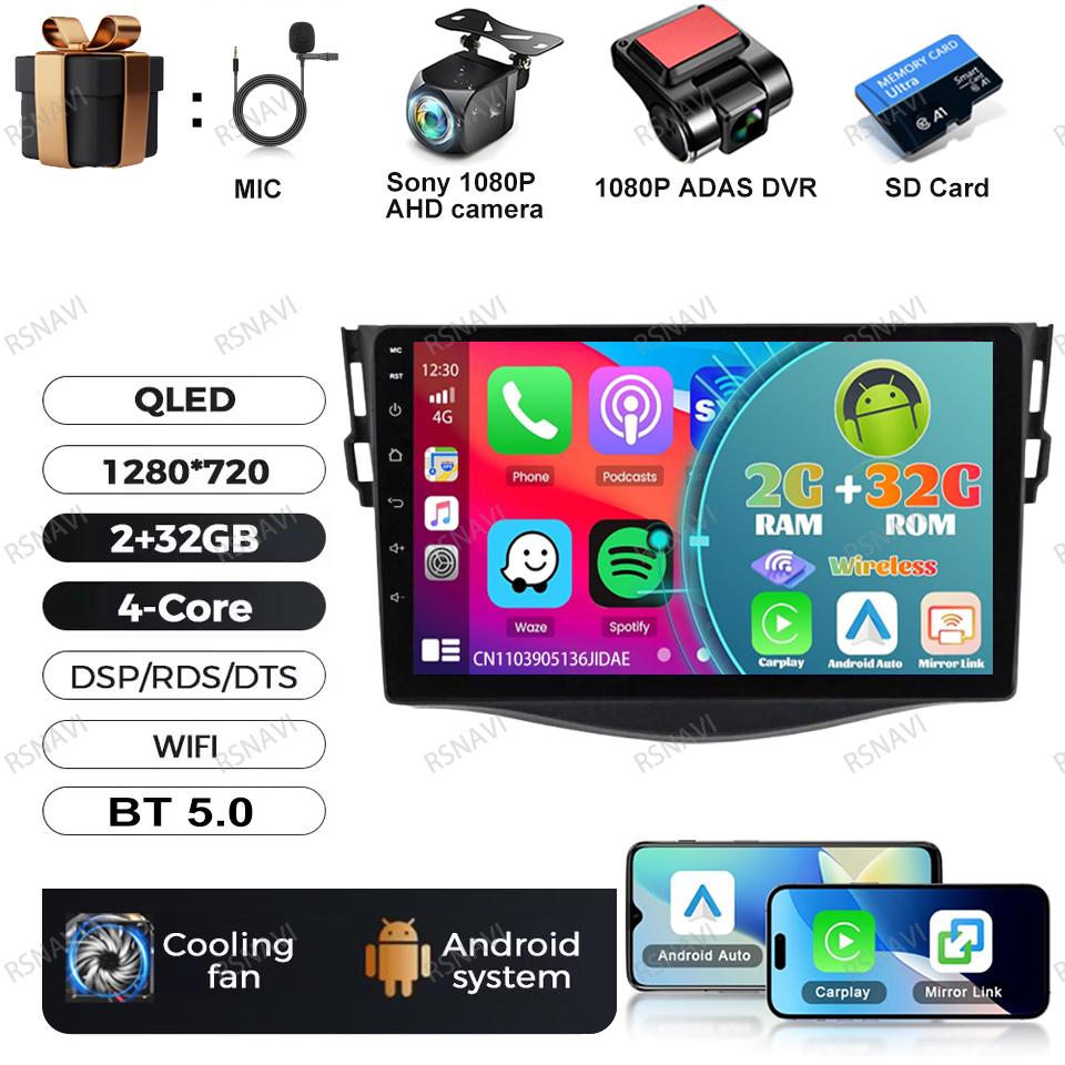 Car Radio Android 16 For Toyota RAV4 Rav 4 2005-2013 DVD Viedo Player DSP 5G WIFI Wireless Carplay Auto Multimedia QLED Qualcomm