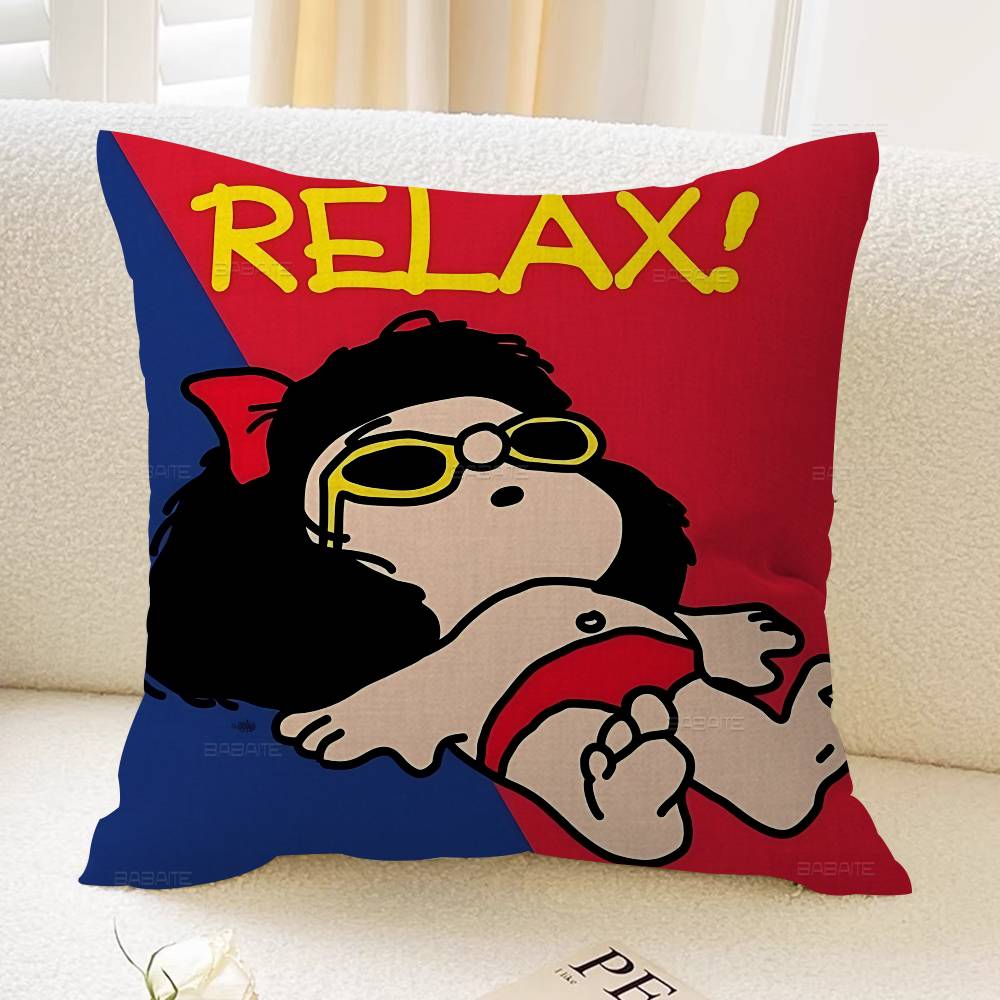 M-Mafalda Girl Pillow Covers Cartoon Sofa Decorative Home Double-Sided Printing Short Plush Cute Cushion Cover