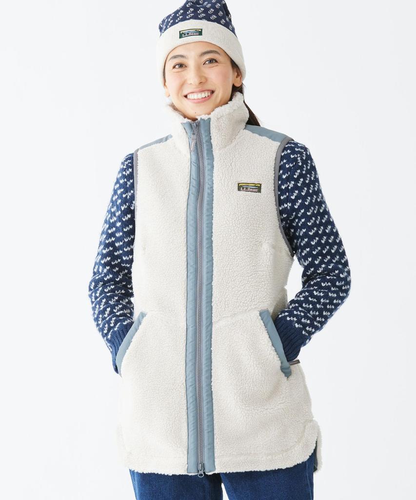 LL Bean Bean Sherpa Fleece Long US 1000106875 Women's Vest, Fit, Petite, XS, Soapstone, Brown,