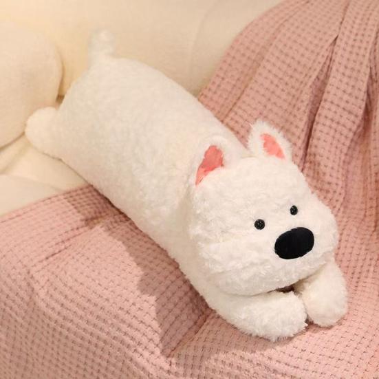 Stuffed Dog Pillow Fuzzy Dog Plush Toy Fluffy Cuddle Pillow Cute Animal Long Pillow Sofa Bed Use Cushion Gift for Kids Adults