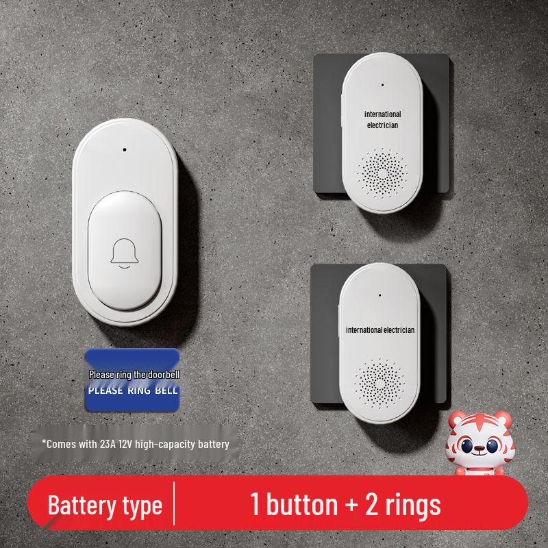 Schwarze kabellose Türklingel mit Fernbedienung, Große Reichweite, Bohrfrei, Eins-zu-Zwei-Heimsystem